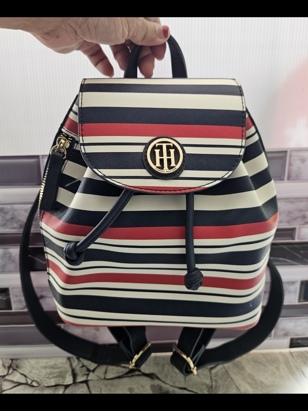 Tommy Hilfiger Navy, Red & White Striped Mini Backpack